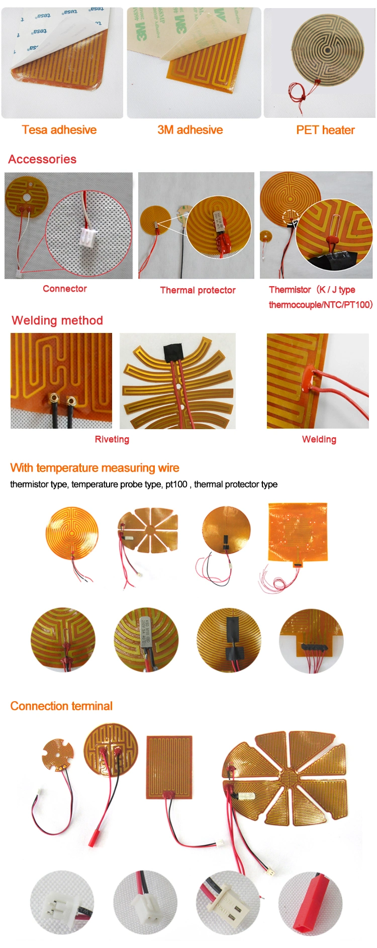 China Manufacture Customized 3.7V 5V 12V 24V 220V Industrial Electric Flexible Kapton Film Polyimide Heater with Adhesive